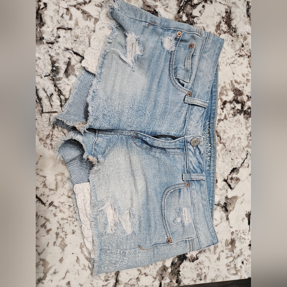American Eagle Outfitters Light Wash Distressed Denim Shorts